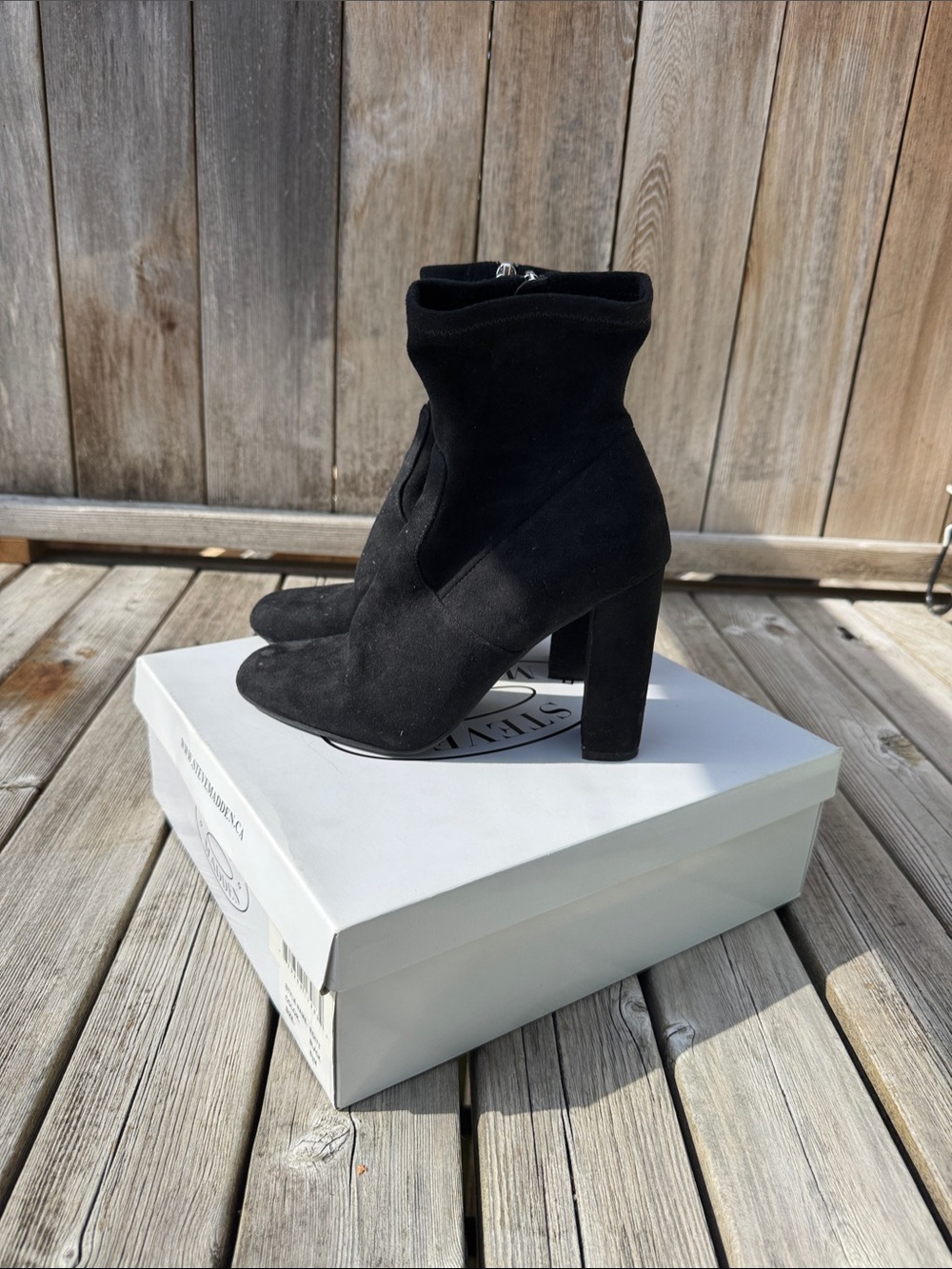 Steve Madden Black Suede Sock High Block Heel Ankle Booties